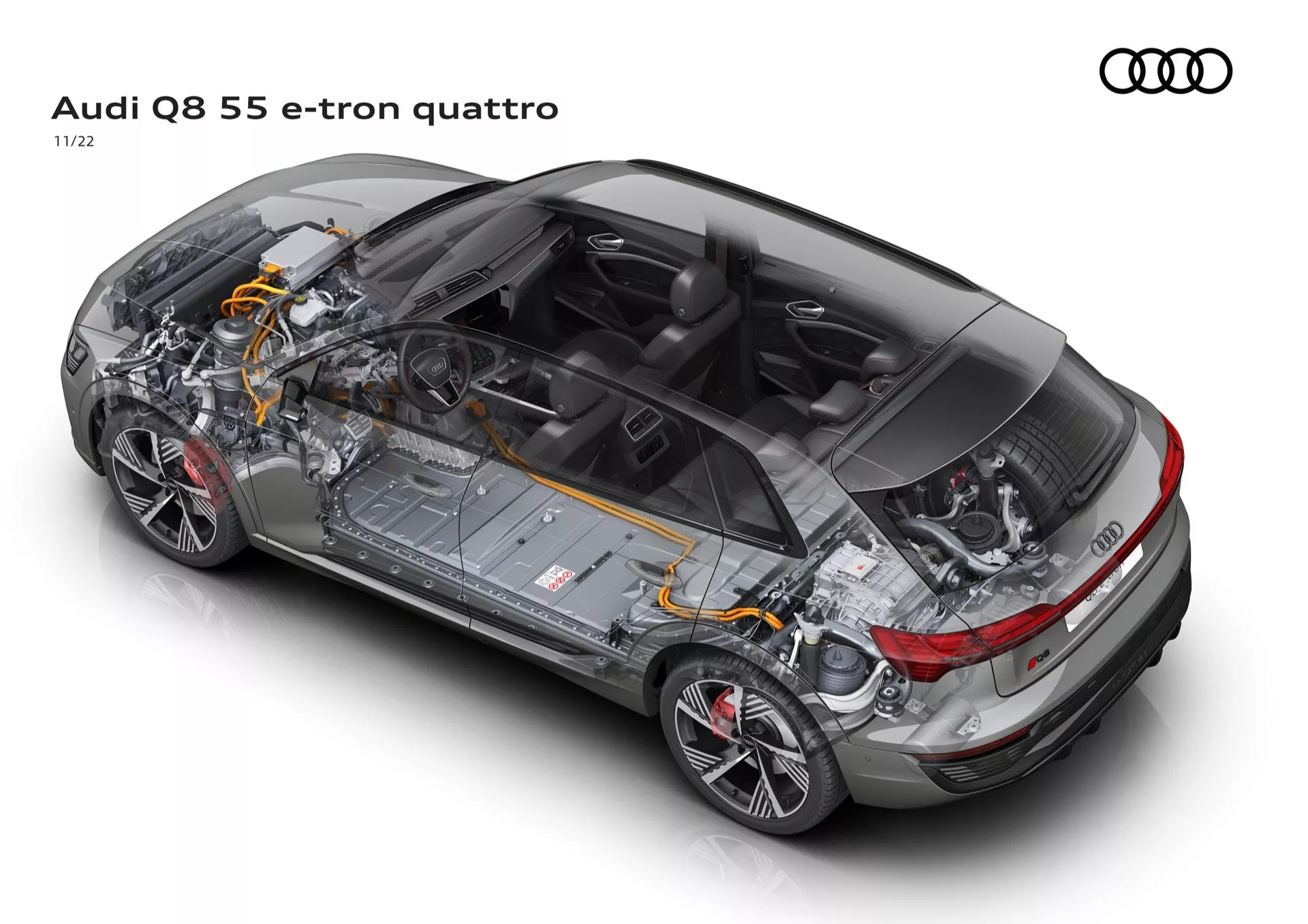 SUV elettrico Audi Q8 e-tron 2023 in Bianco Ghiacciaio dotato di aerodinamica avanzata e tecnologia LED