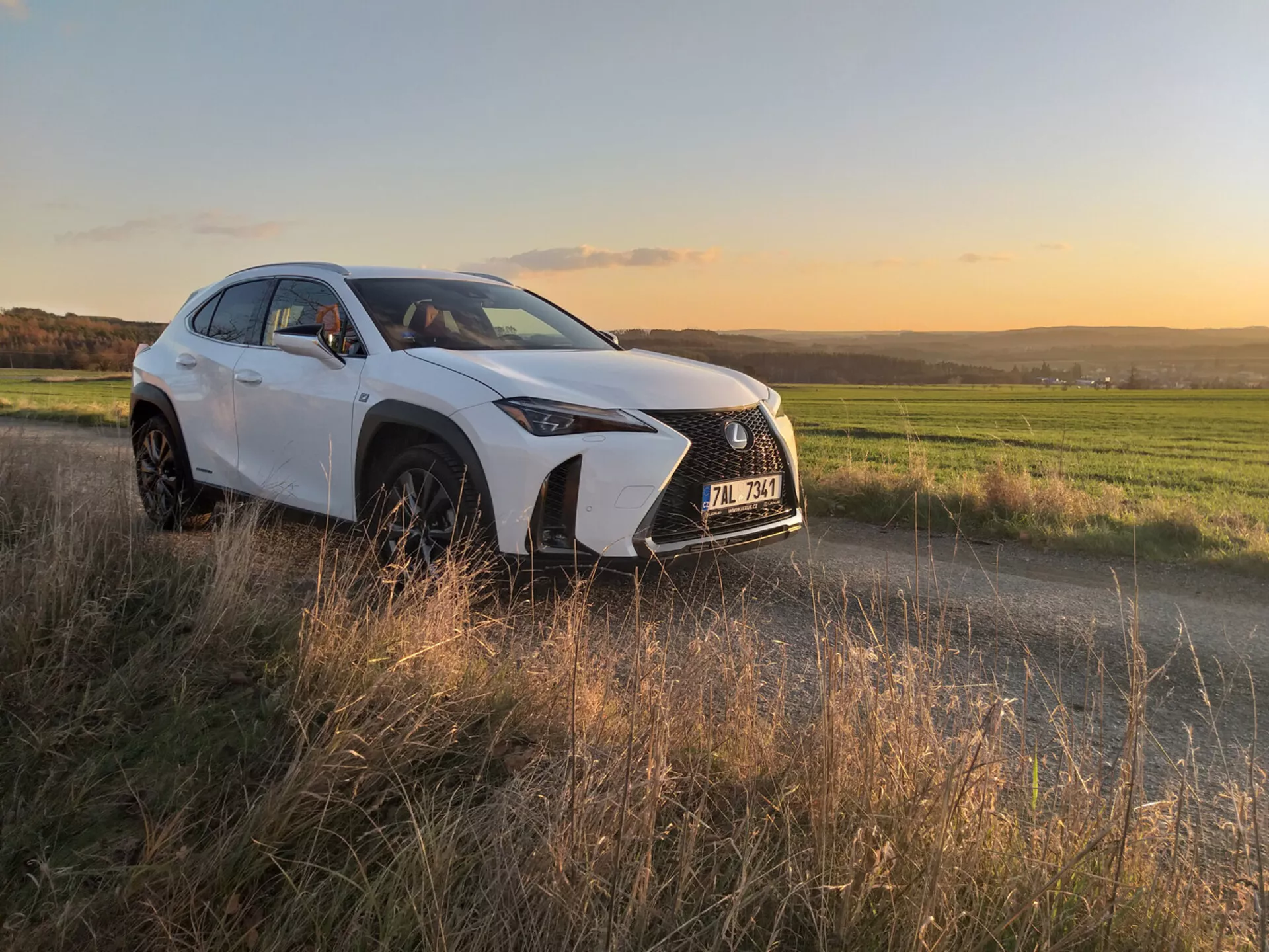 SUV crossover di lusso compatto Lexus UX 2019 in finitura metallica che guida in autostrada